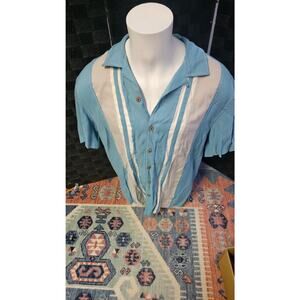 Island Shores Shirt Mens Extra Large Blue Short Sleeve Button Down JZ04